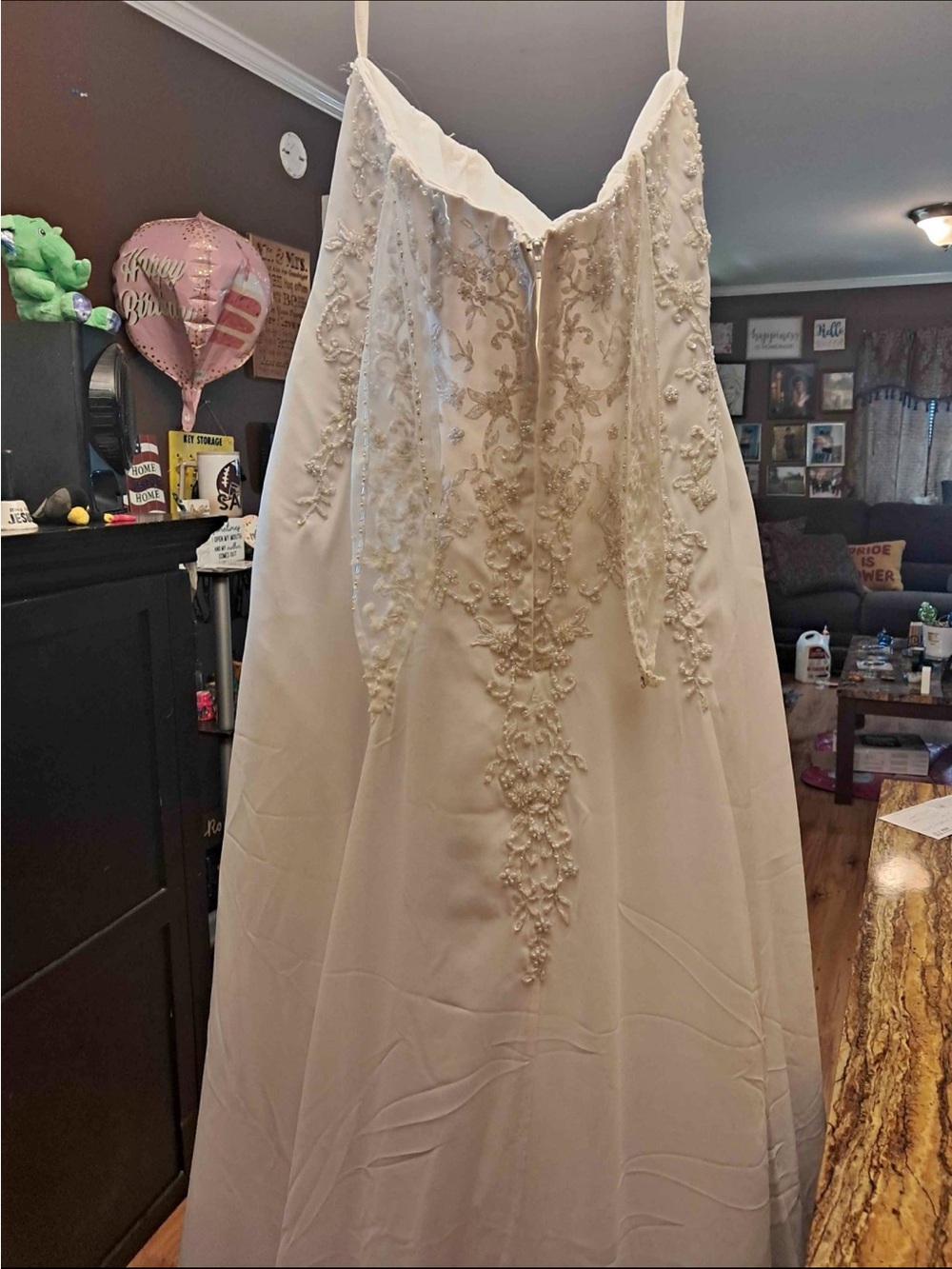 David's Bridal Ivory Beaded A-Line Wedding Dress
